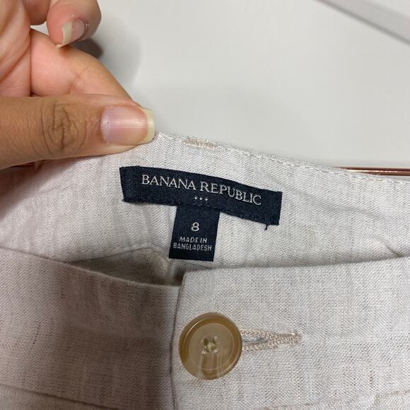 Banana Republic Linen Pants Womens 8 Beige Ankle Pockets Coastal Lagenlook Beach - Picture 3 of 6